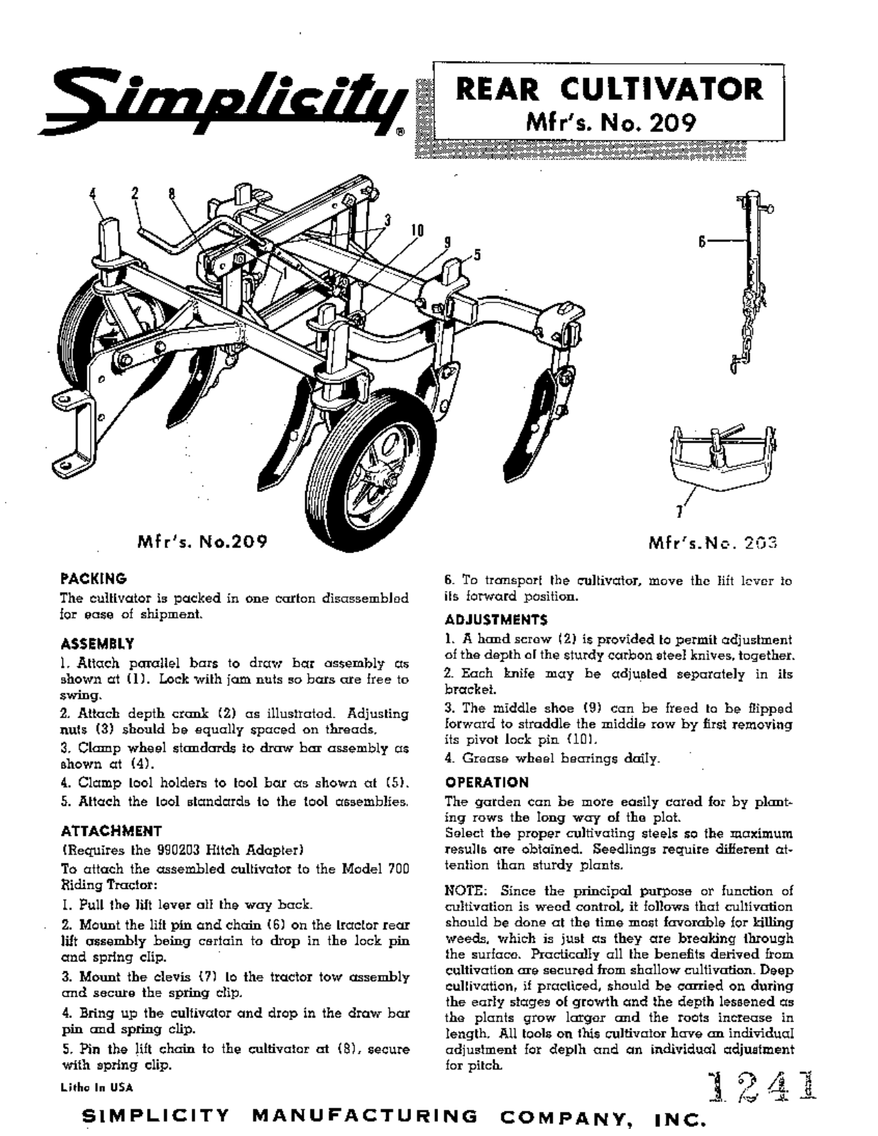 Simplicity 209 User Manual