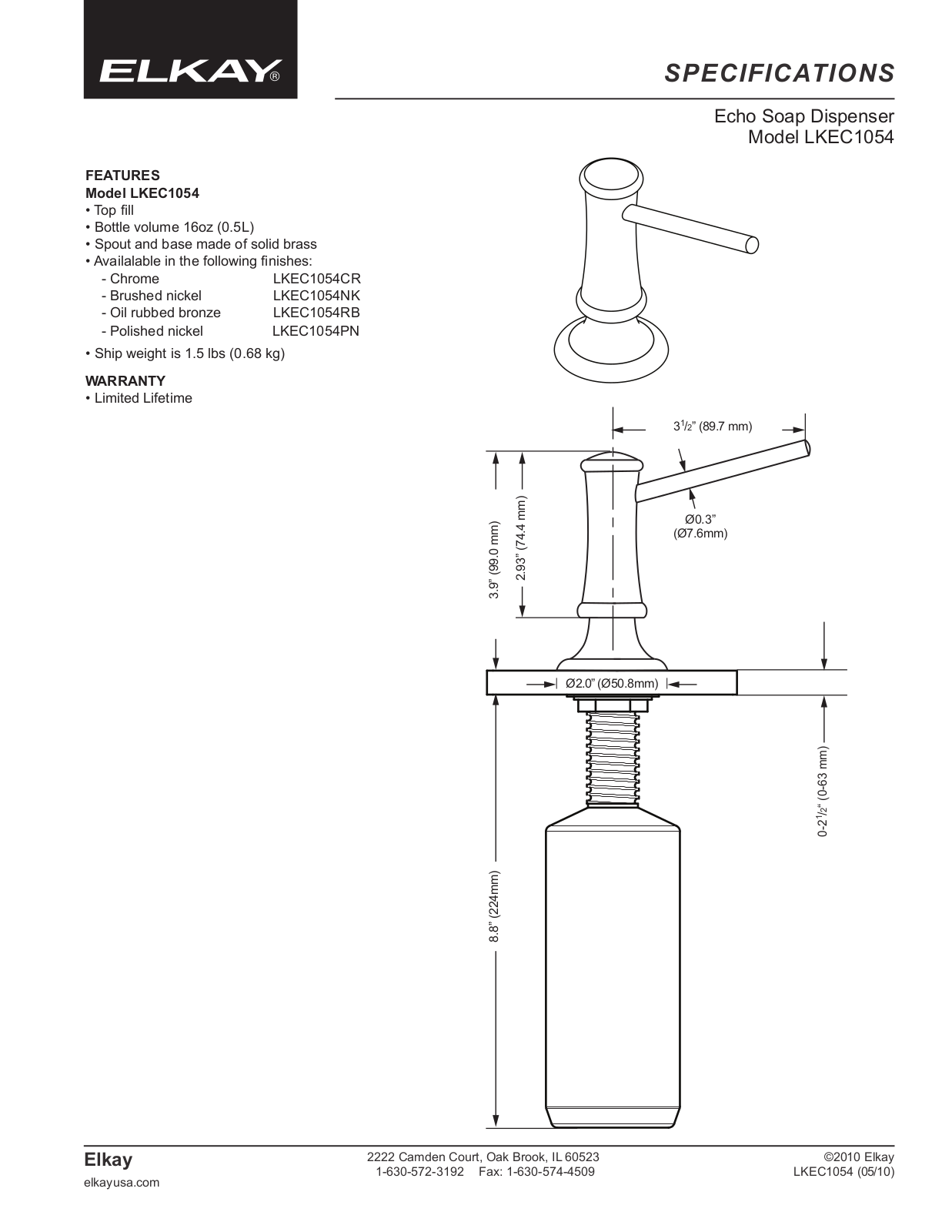 Elkay LKEC1054 User Manual