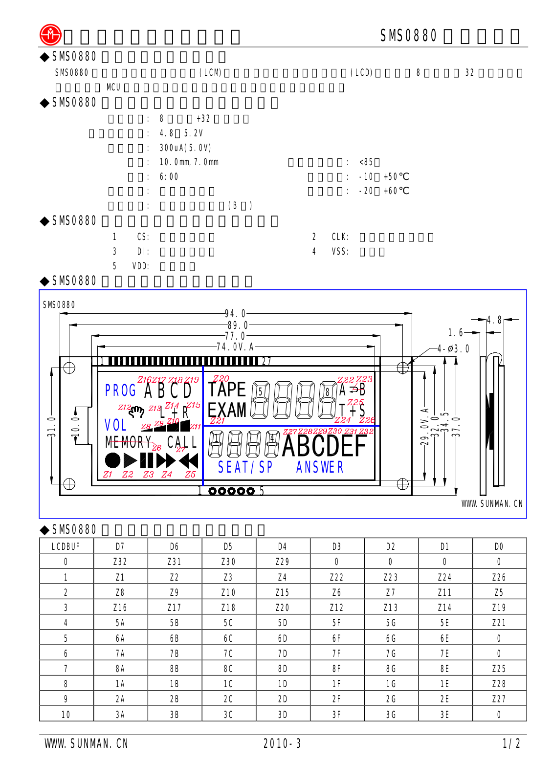 Datasheet sms0880 Datasheet (Changsha Sunman Electronics) - ManualMachine.com