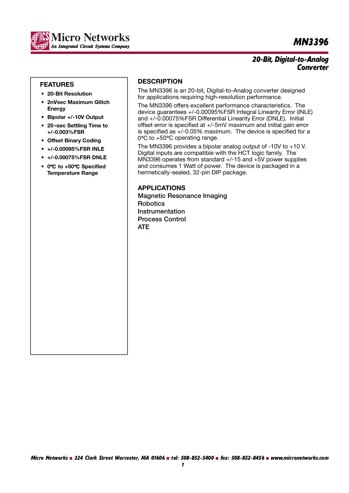 Micronetworks MN3396 Datasheet