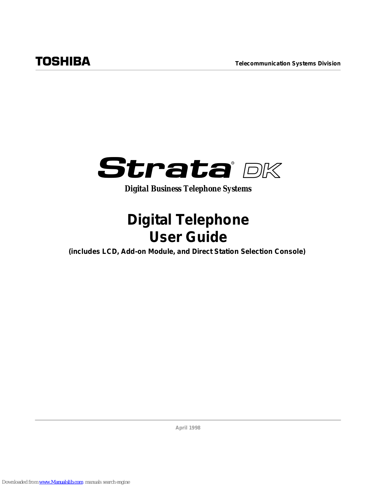 Toshiba 2000 series, DKT2010-H, DKT2010-SD, DKT2020-S, DKT2020SD User Manual