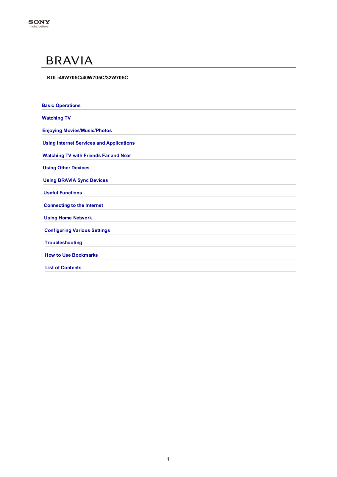 Sony KDL32W705C, KDL40W705C, KDL48W705C Instruction manual