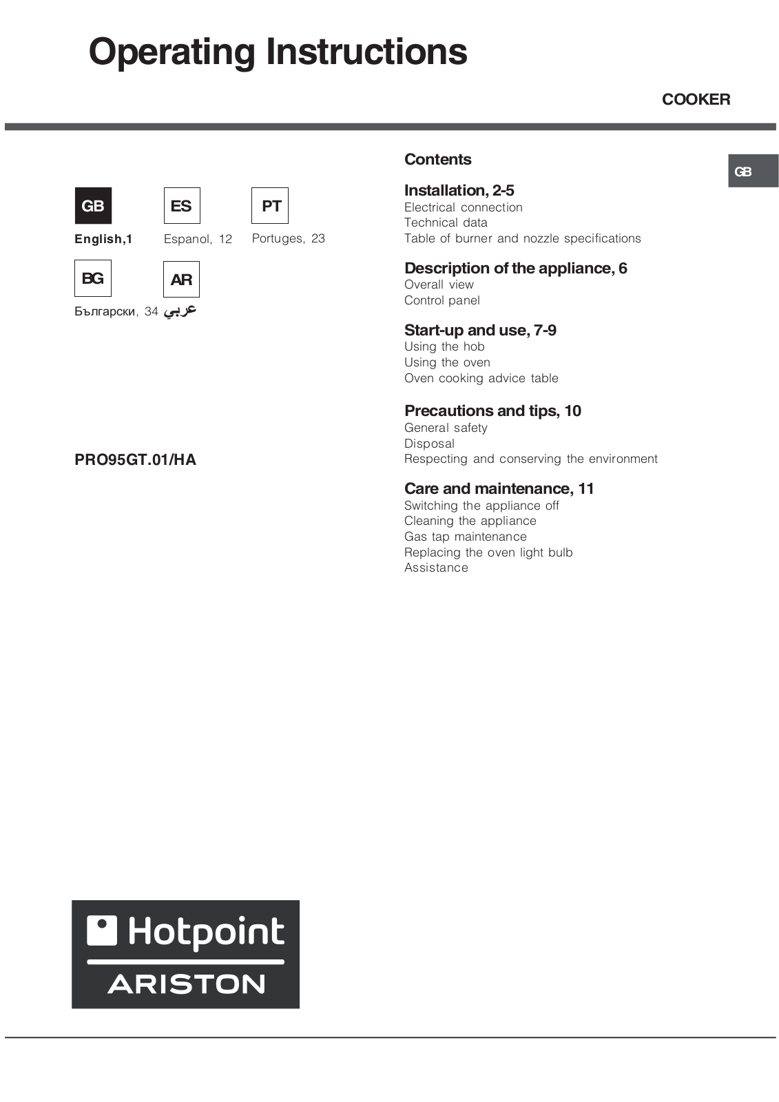 Hotpoint PRO95GT.01 /HA User Manual