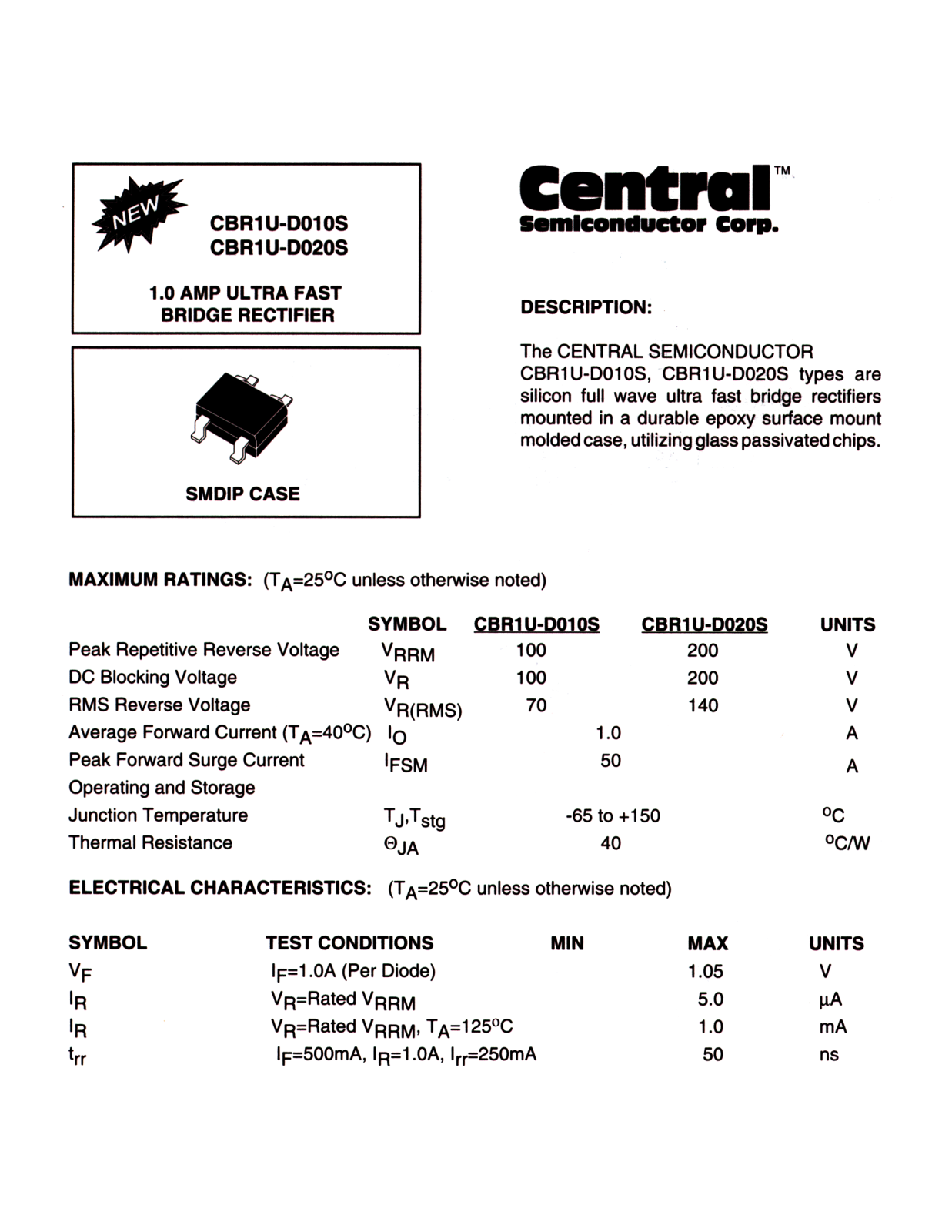 CENTR CBR1U-D020S, CBR1U-D010S Datasheet