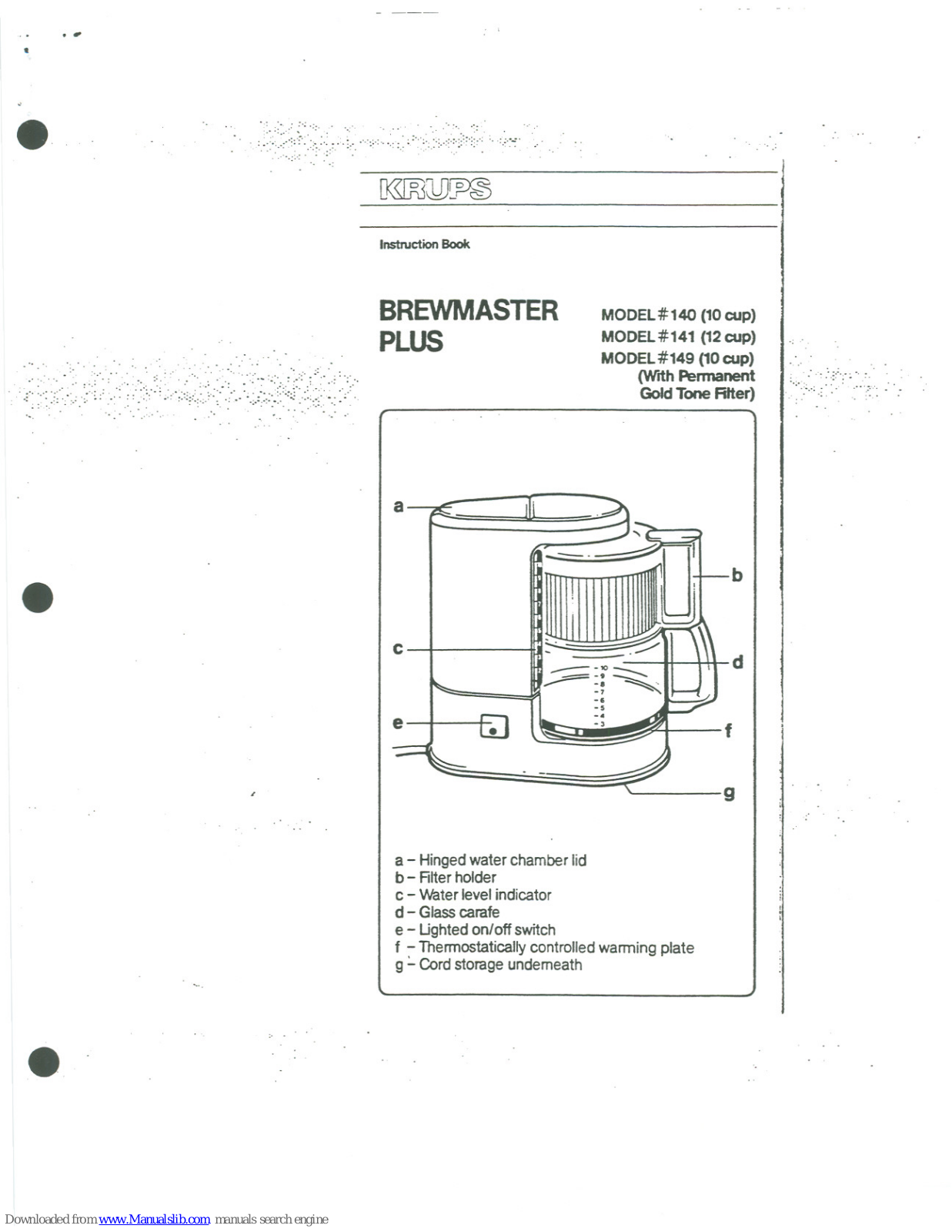 Krups BREWMASTER PLUS 141, BREWMASTER PLUS 149, BREWMASTER PLUS 140 Instruction Book - ManualMachine.com