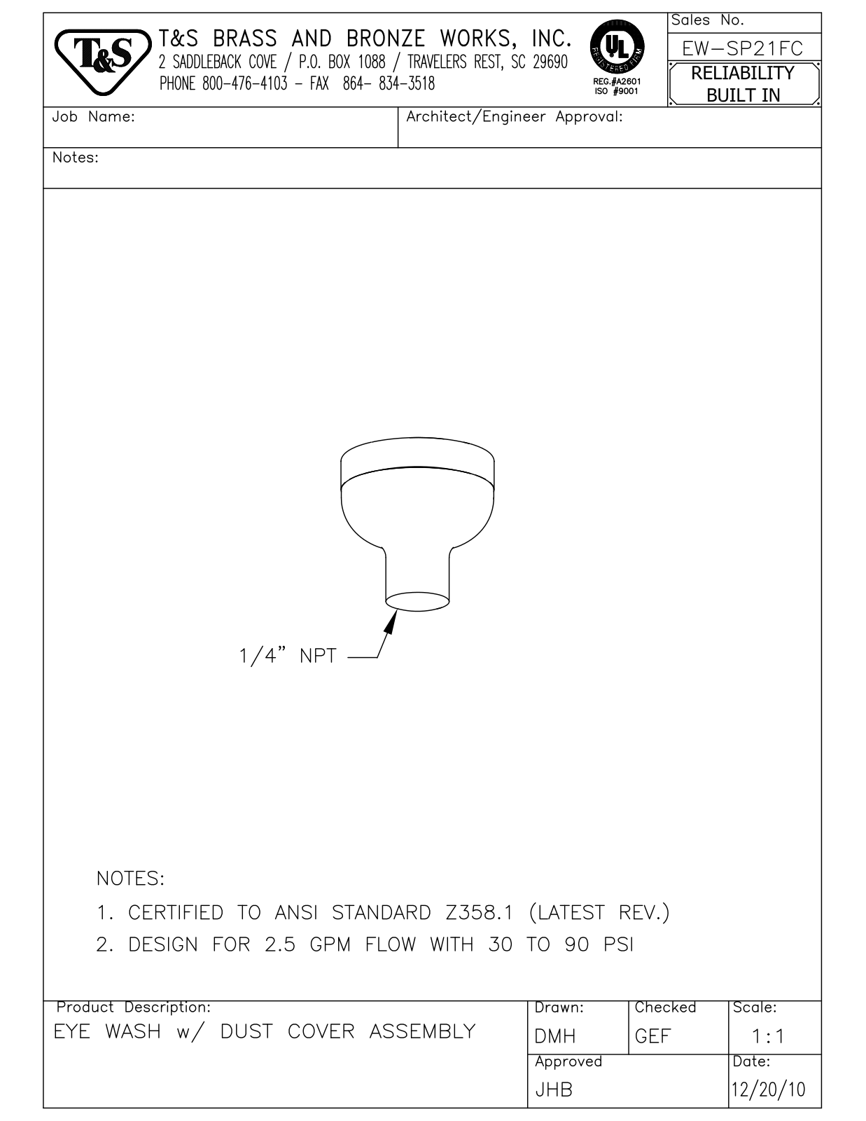 T&S Brass EW-SP21FC User Manual