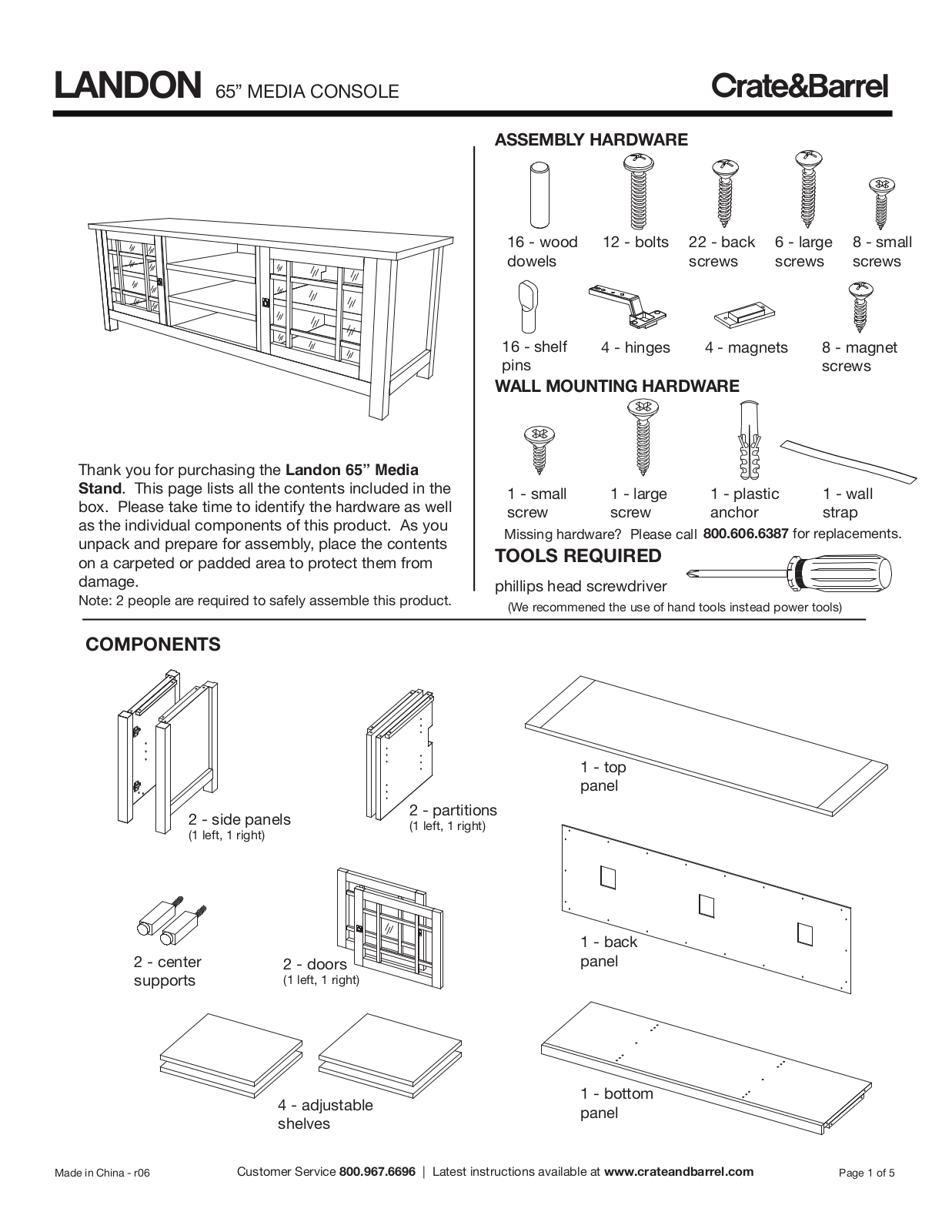 Crate & Barrel Landon 65 Media Console Assembly Instruction