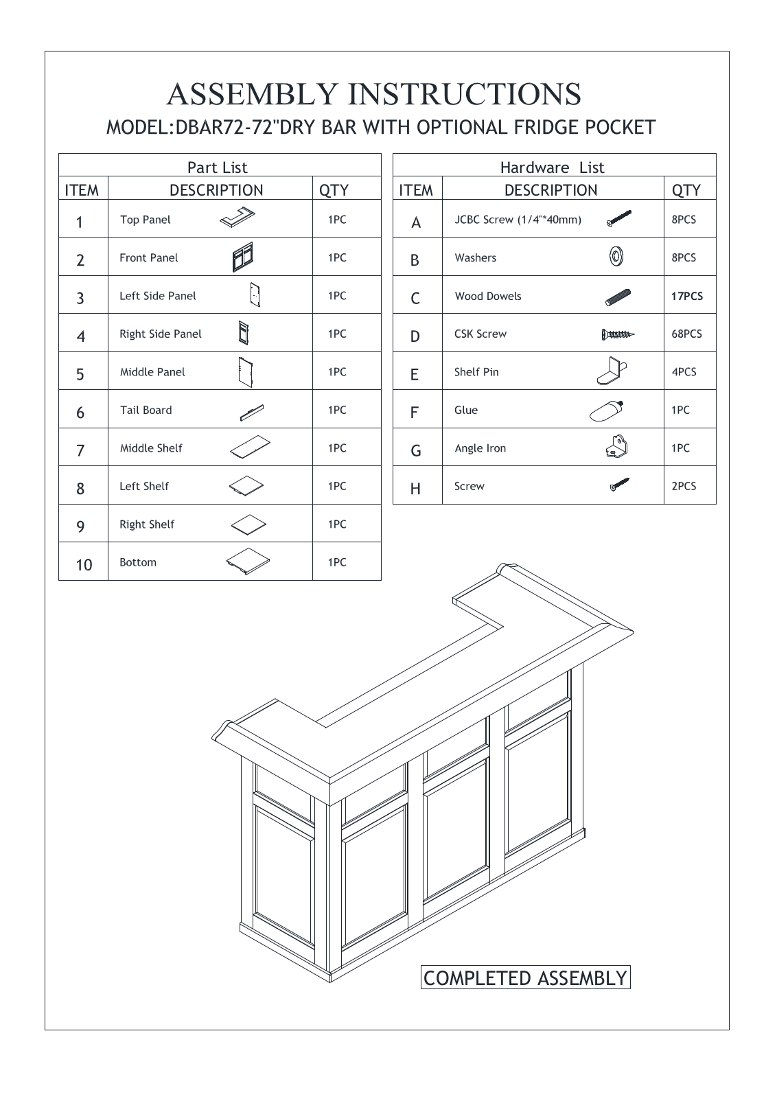 RAM Game Room DBAR7 Assembly Instructions - ManualMachine.com
