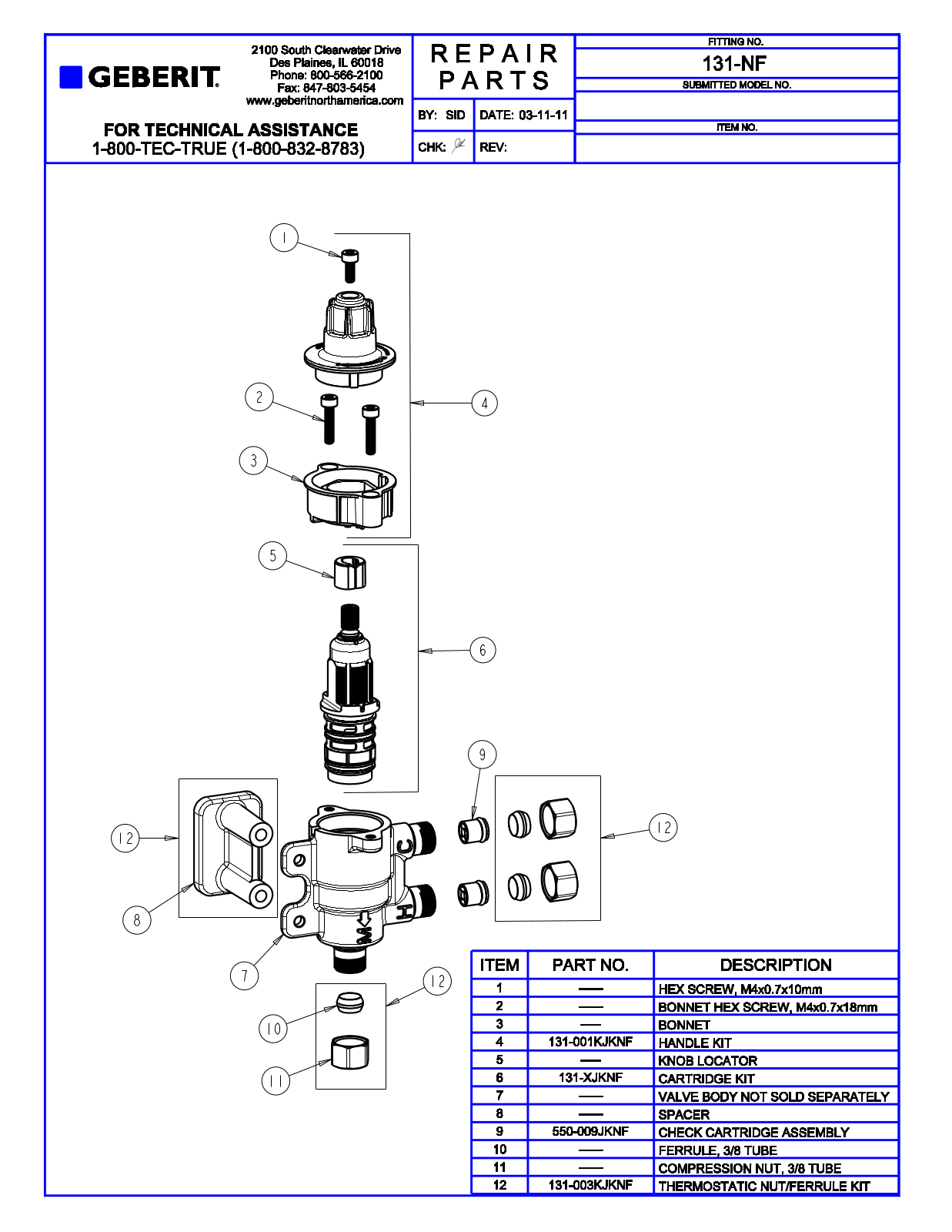 Chicago Faucet 131-NF Parts List