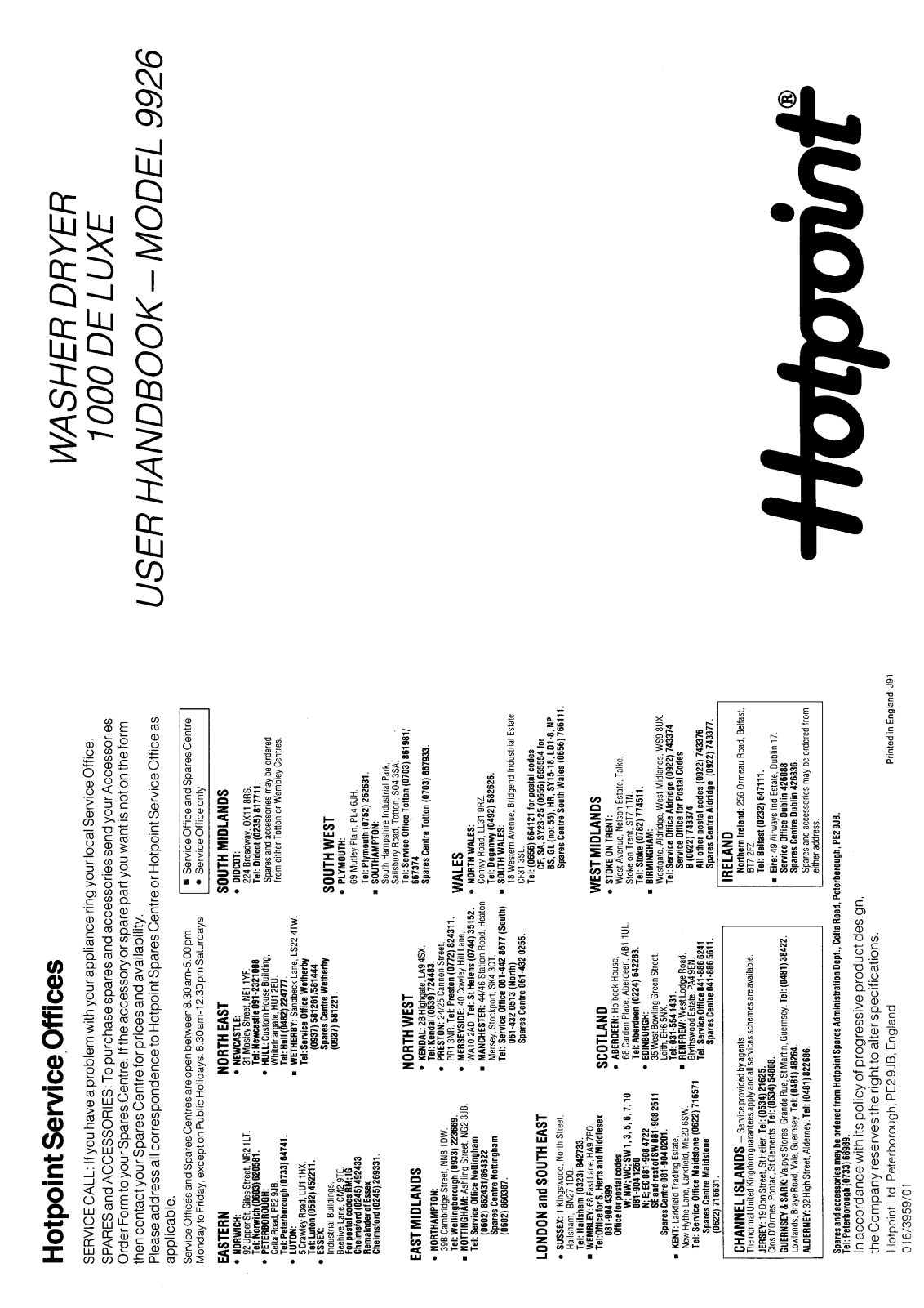 Hotpoint 9926 User Manual