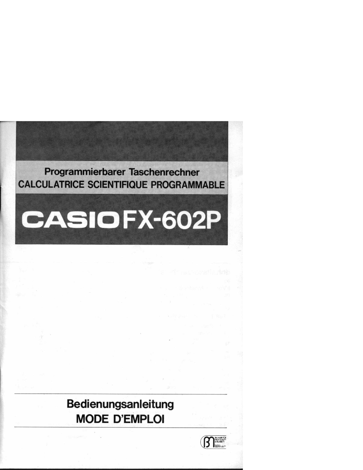 Casio FX-602P User Manual