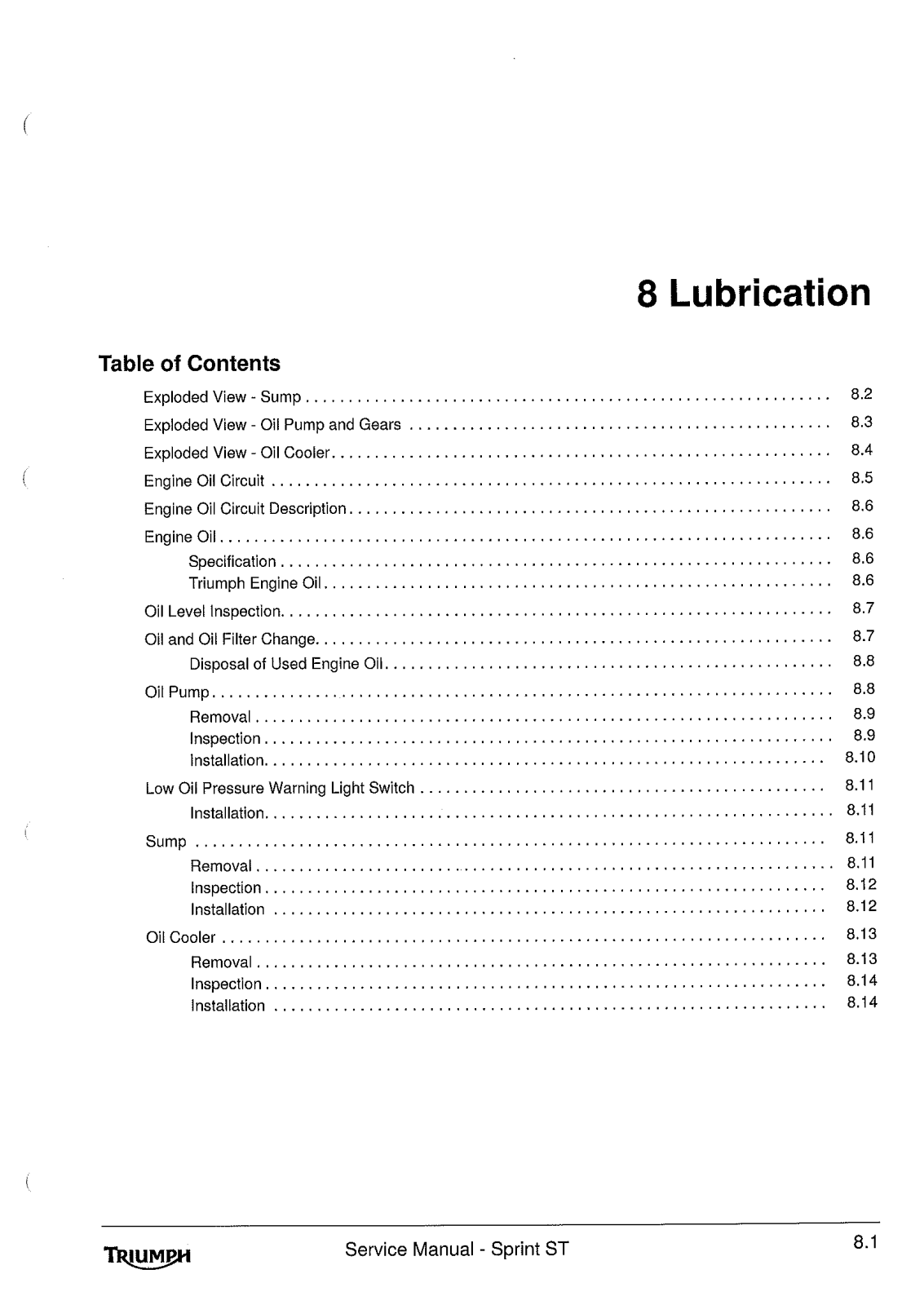 TRIUMPH Sprint St Service Repair Manual 8.1 8.14 Lubrication