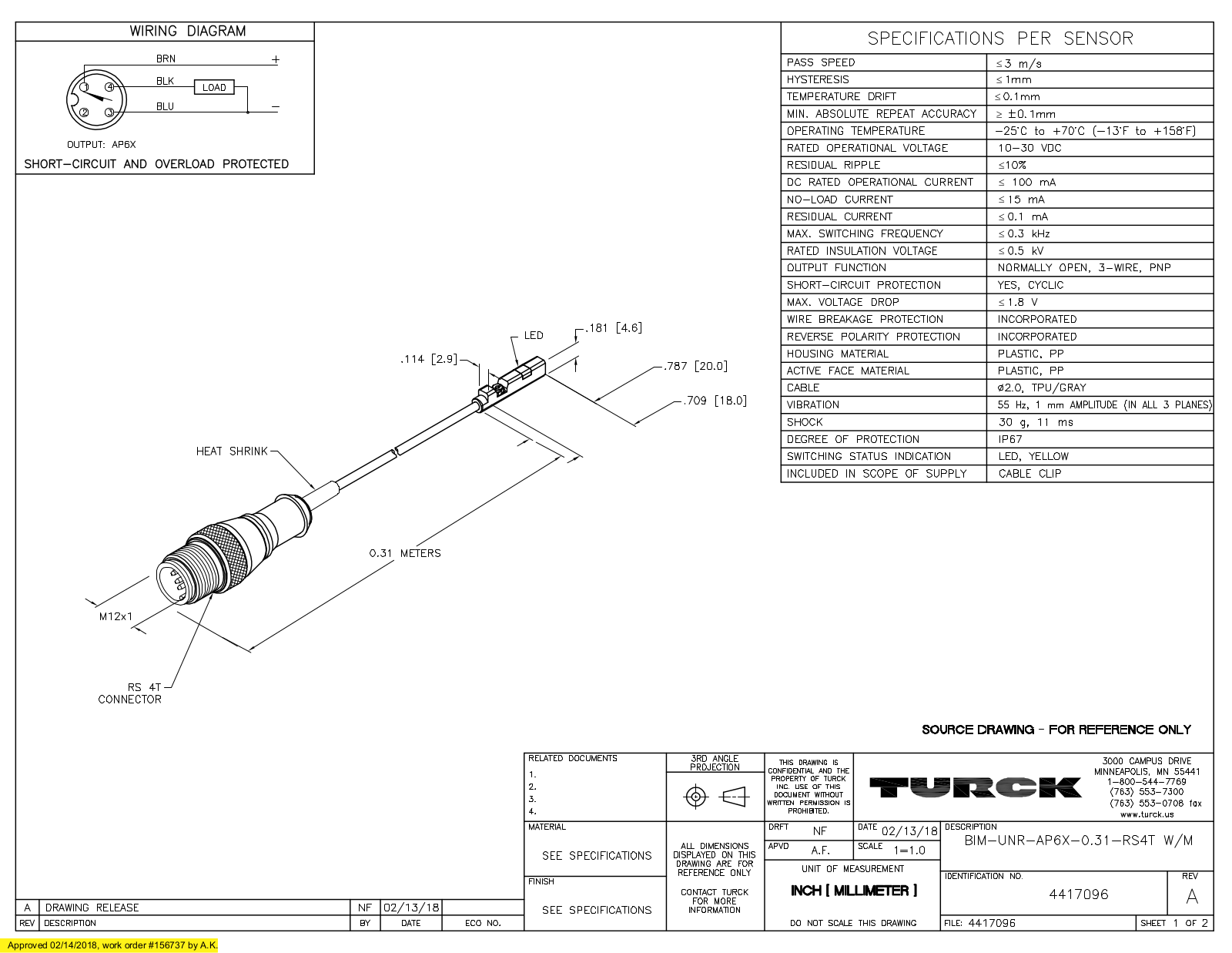 Turck BIM-UNR-AP6X-0.31-RS4TW/M Data Sheet