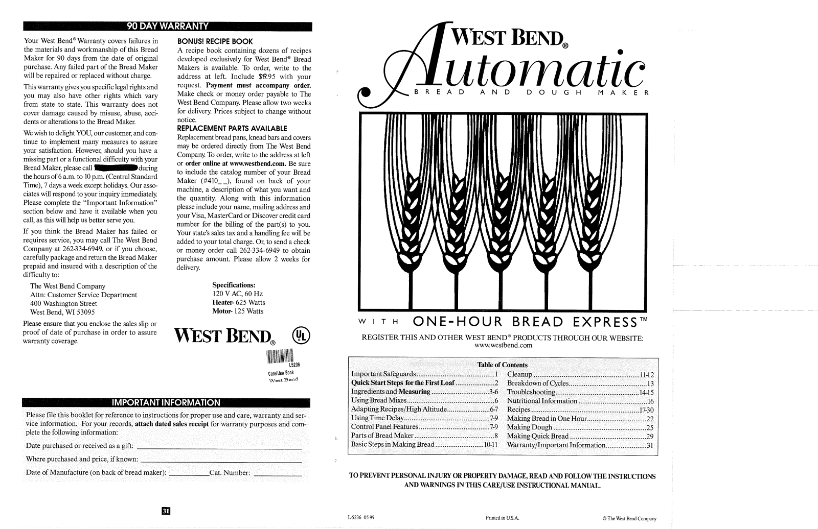 West Bend L5236 User Manual