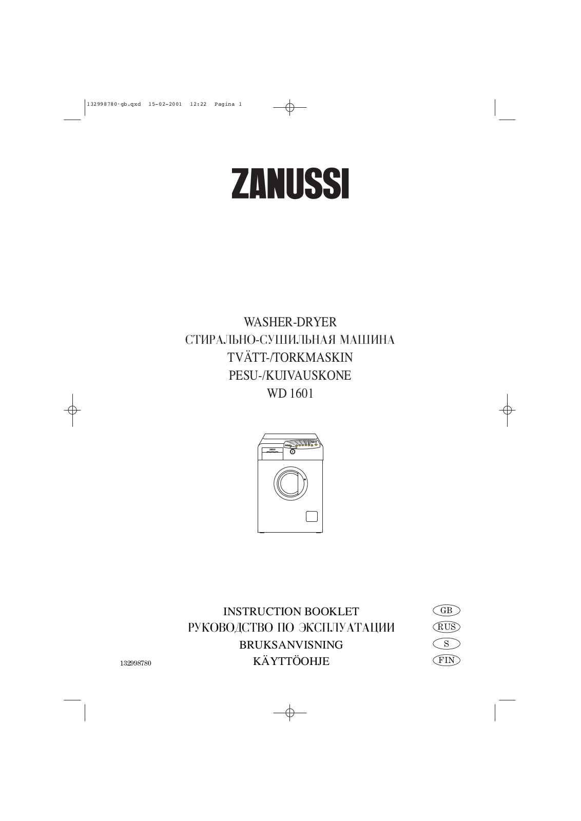 Zanussi WD1601INPUT User Manual