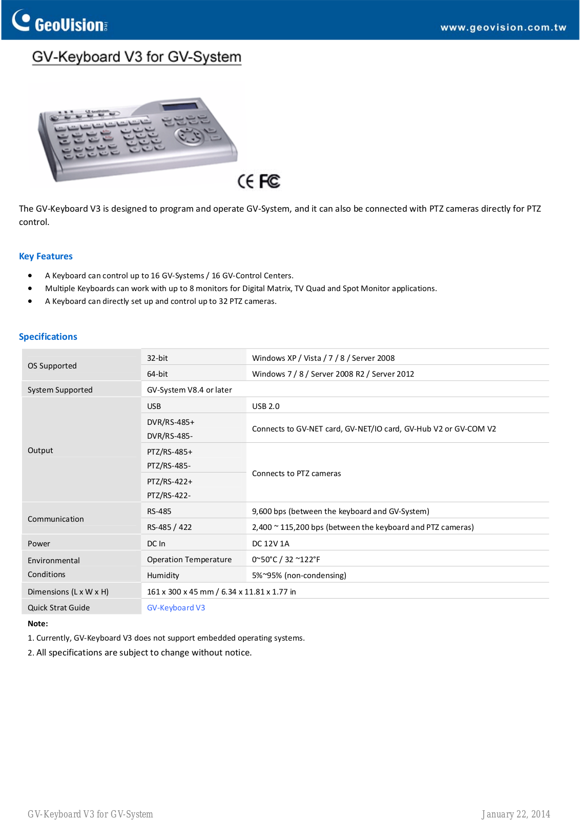 GeoVision Keyboard V3 User Manual