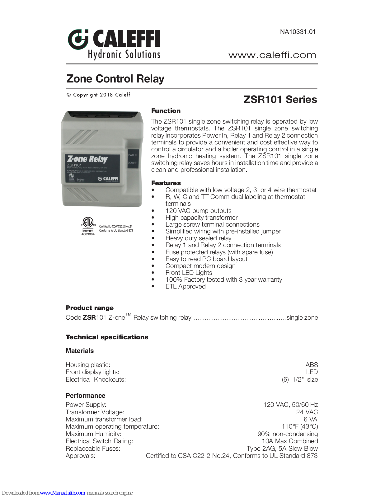 CALEFFI Z-one ZSR101 Series, Z-one ZSR103, Z-one ZVR104, Z-one ZVR106, Z-one ZSR104 Wiring Manual