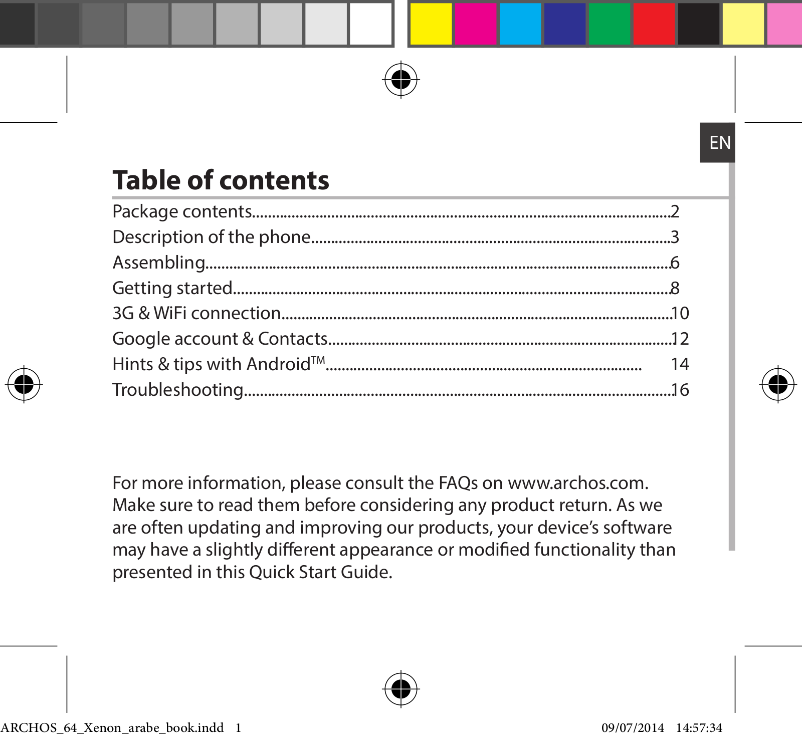 Archos 64 Xenon Quick Start Guide