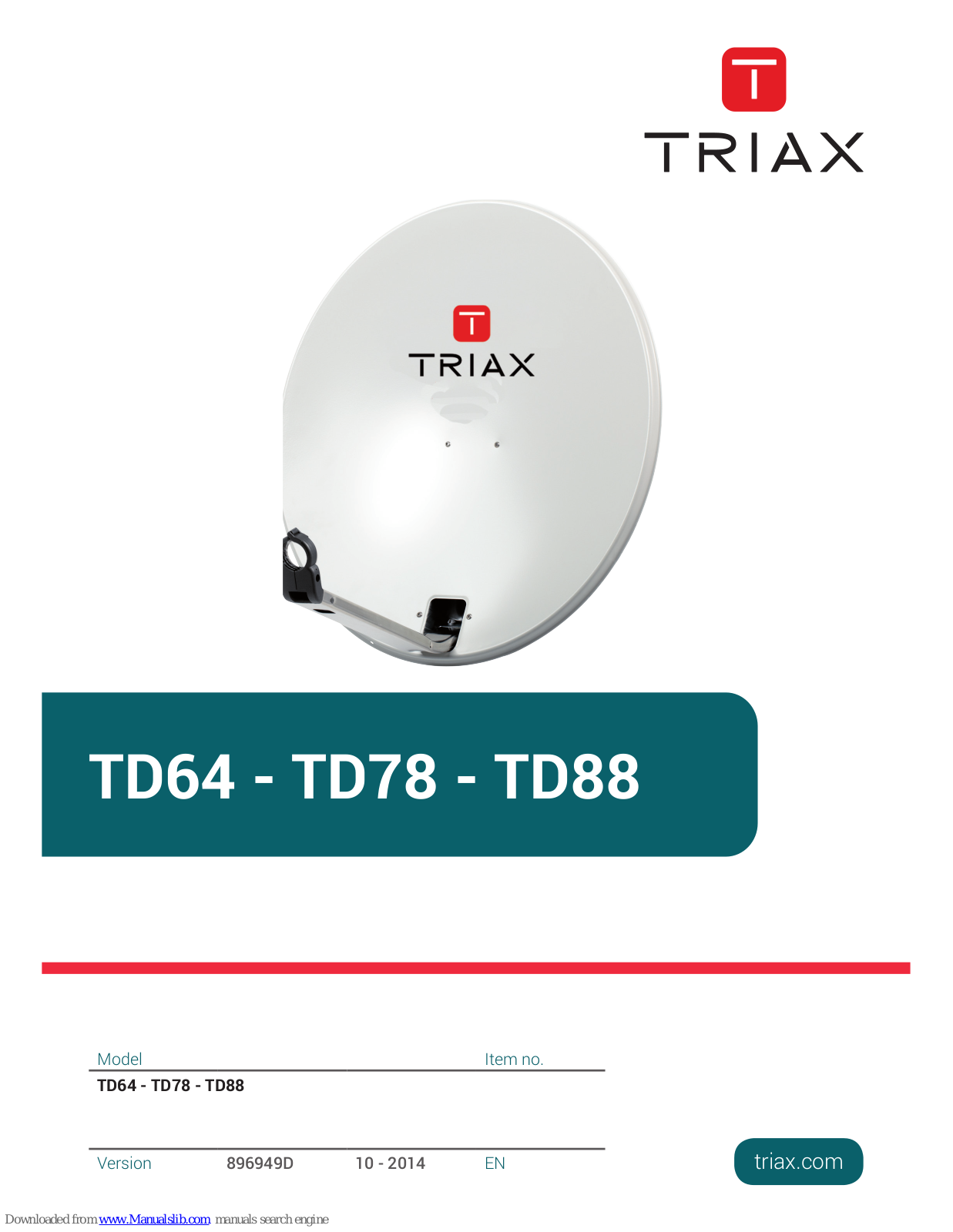 Triax TD64, TD88, TD78 User Manual