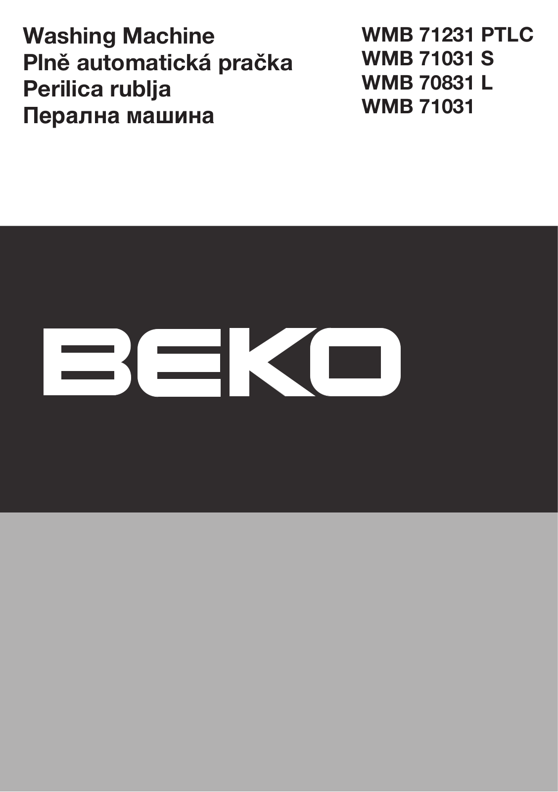 Beko WMB 71231 PTLC, WMB 71031 S, WMB 70831 L, WMB 71031 User manual