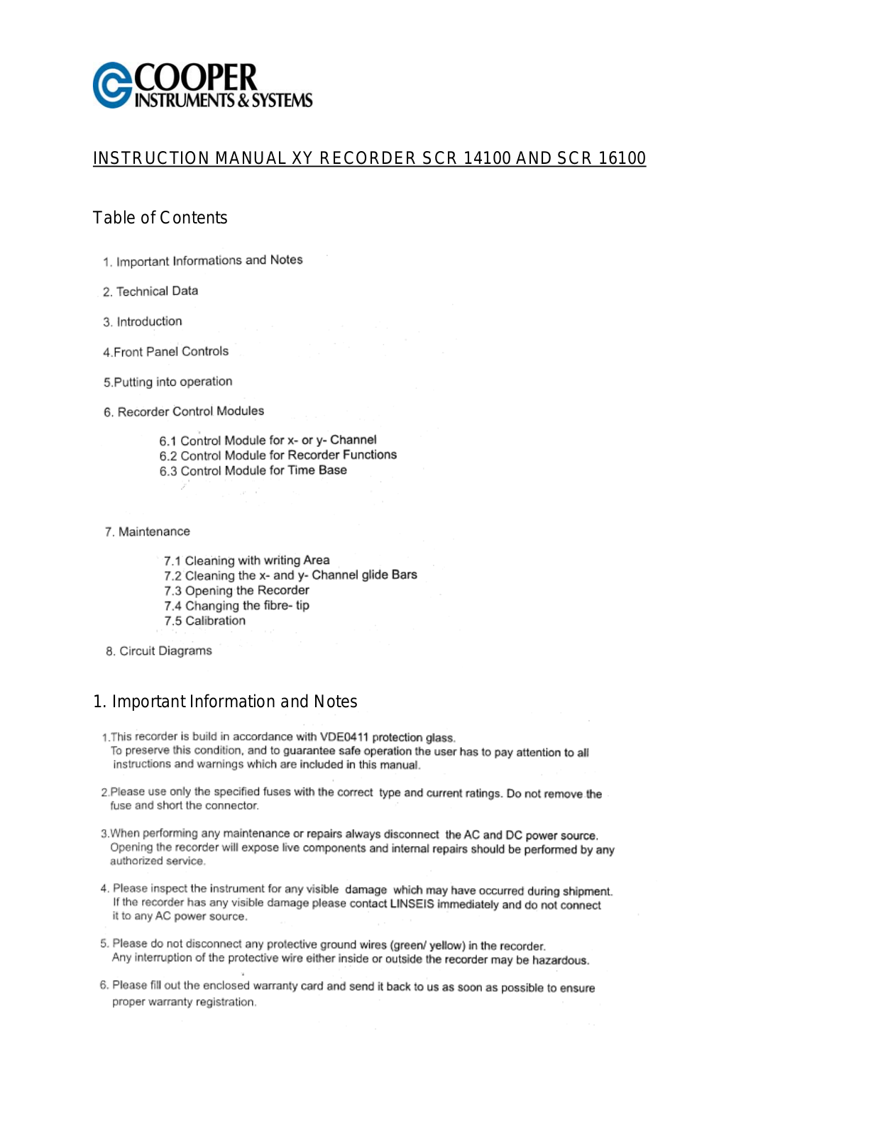 Cooper Instruments SCR 16100 Installation  Manual