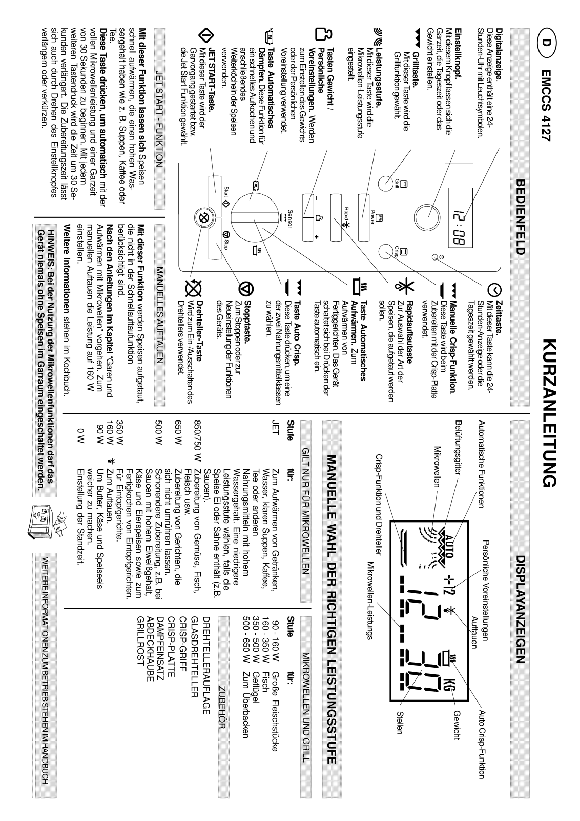 Whirlpool EMCCS 4127 IN INSTRUCTION FOR USE