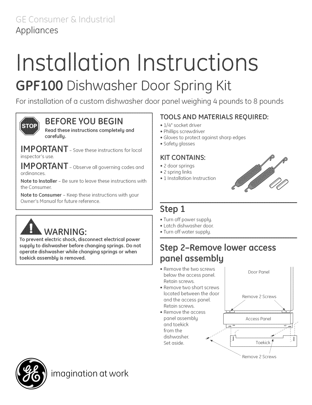 GE GPF100 Installation Instruction