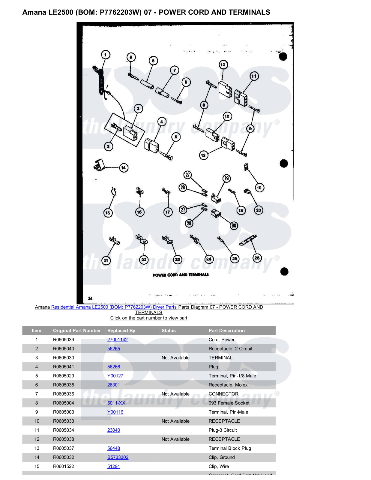 Amana LE2500 Parts Diagram