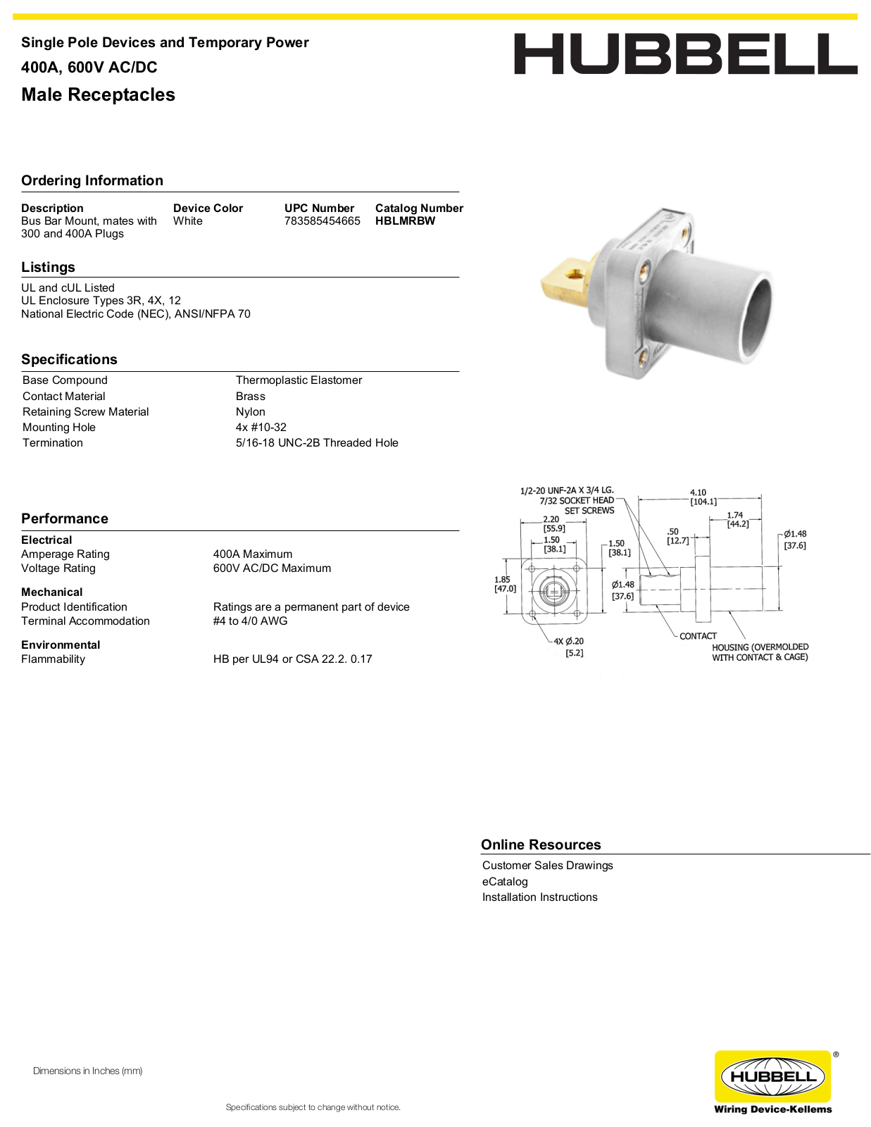 Hubbell HBLMRBW Specifications - ManualMachine.com