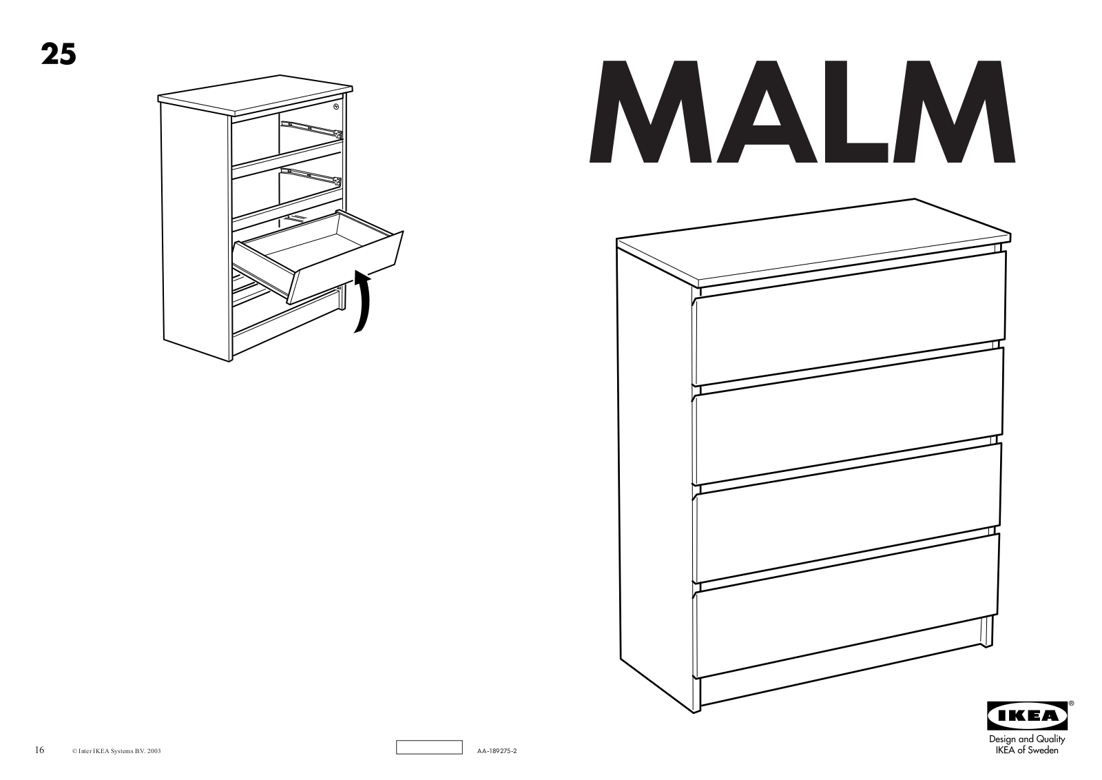 IKEA MALM CHEST W- 4DRAWERS 32X40 Assembly Instruction