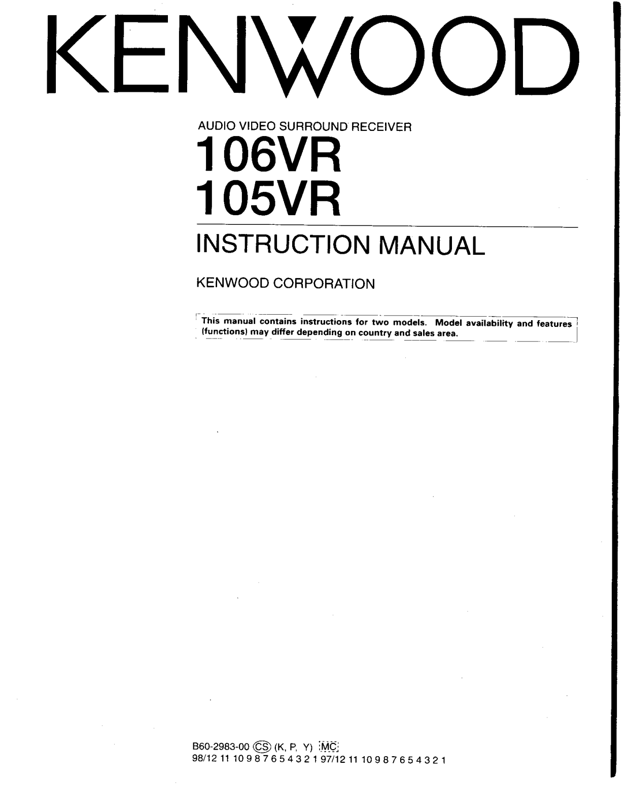 Kenwood 106VR, 105VR User Manual