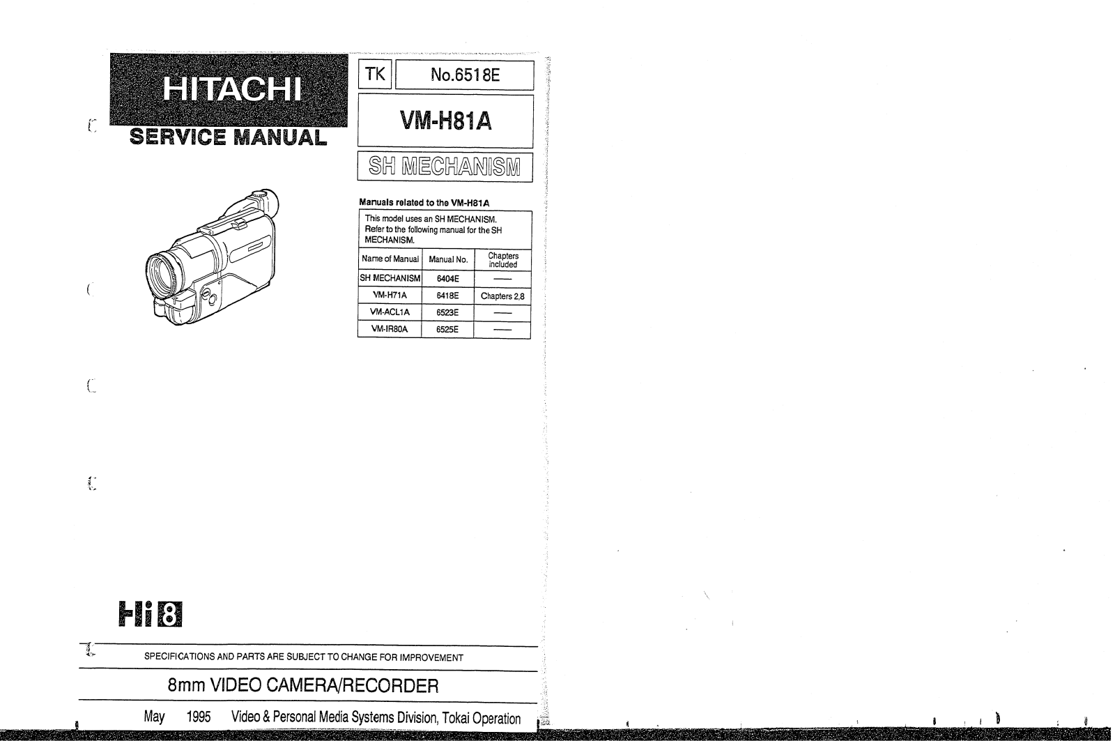 Hitachi VM-H81A Service Manual