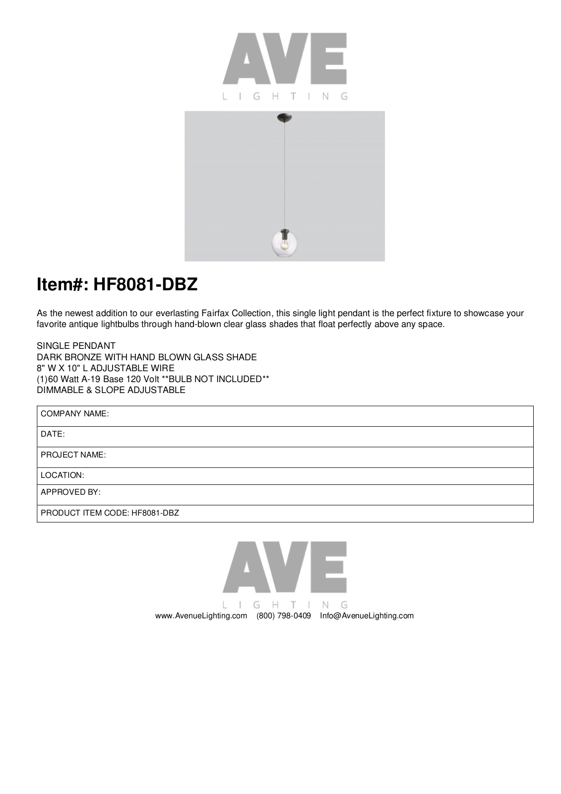Avenue Lighting BPRL1235 Specifications - ManualMachine.com