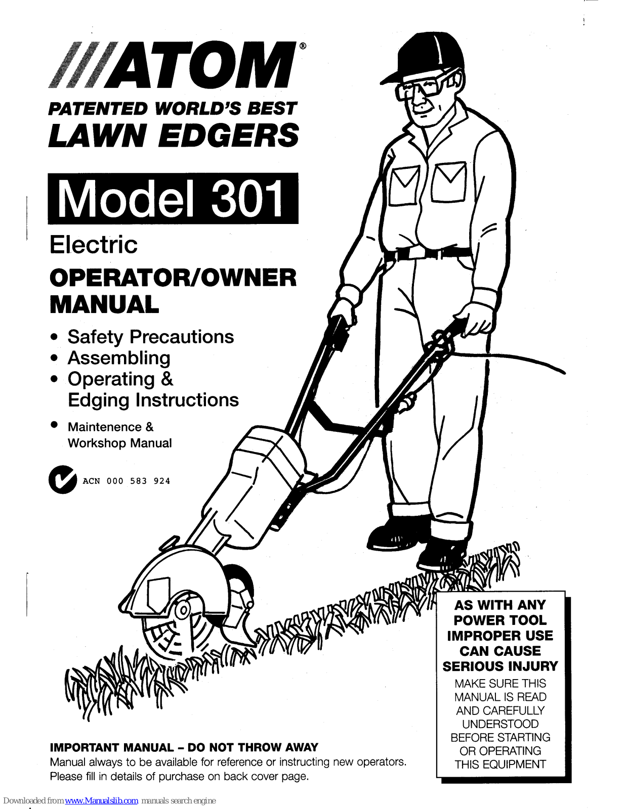 Atom 301 Operator Owner's Manual - ManualMachine.com