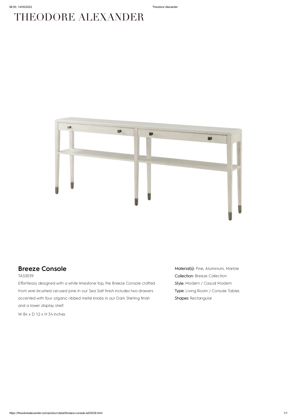 Theodore Alexander FPLJ6665 Specifications - ManualMachine.com