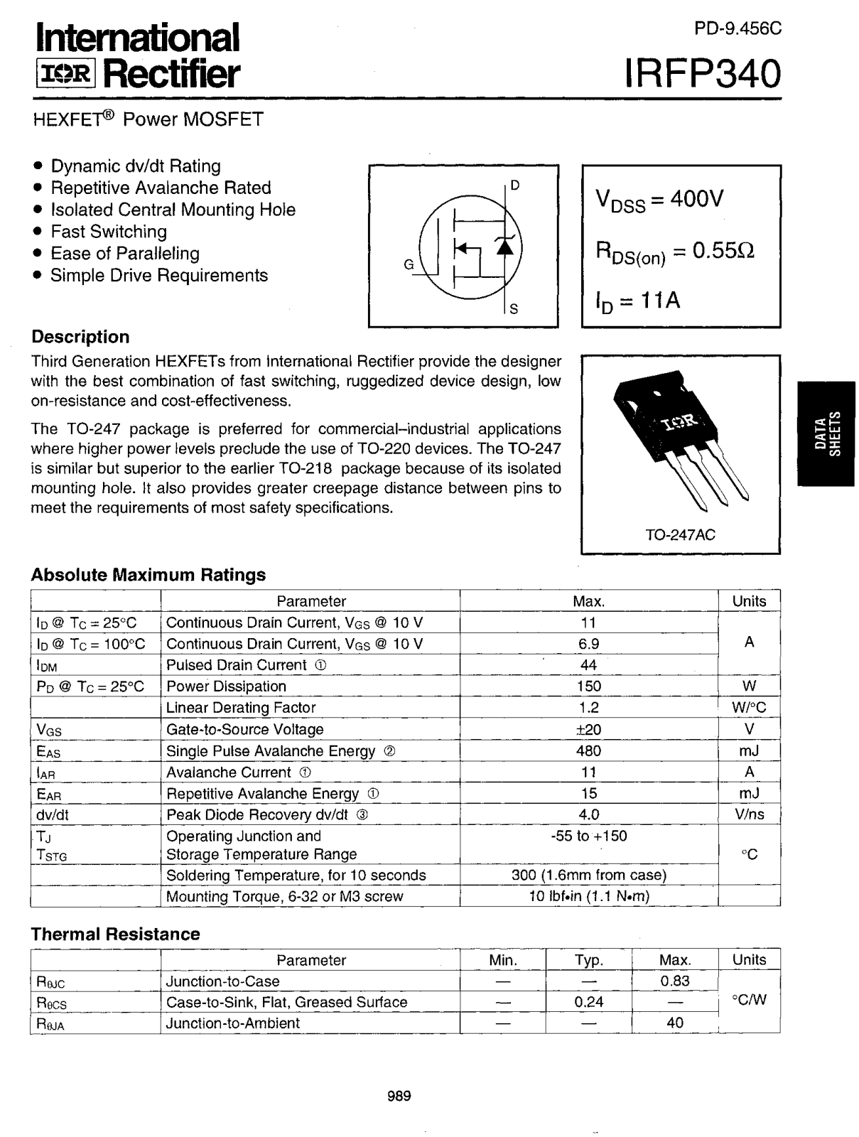 International Rectifier IRFP340 Datasheet