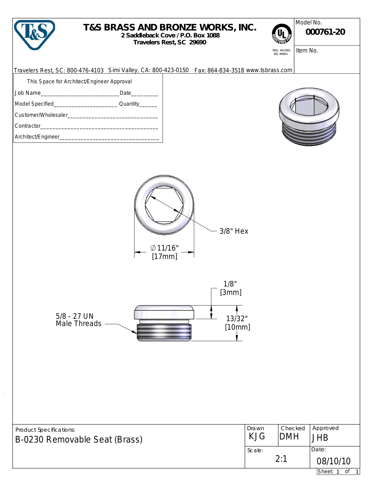 T&S Brass 000761-20 User Manual