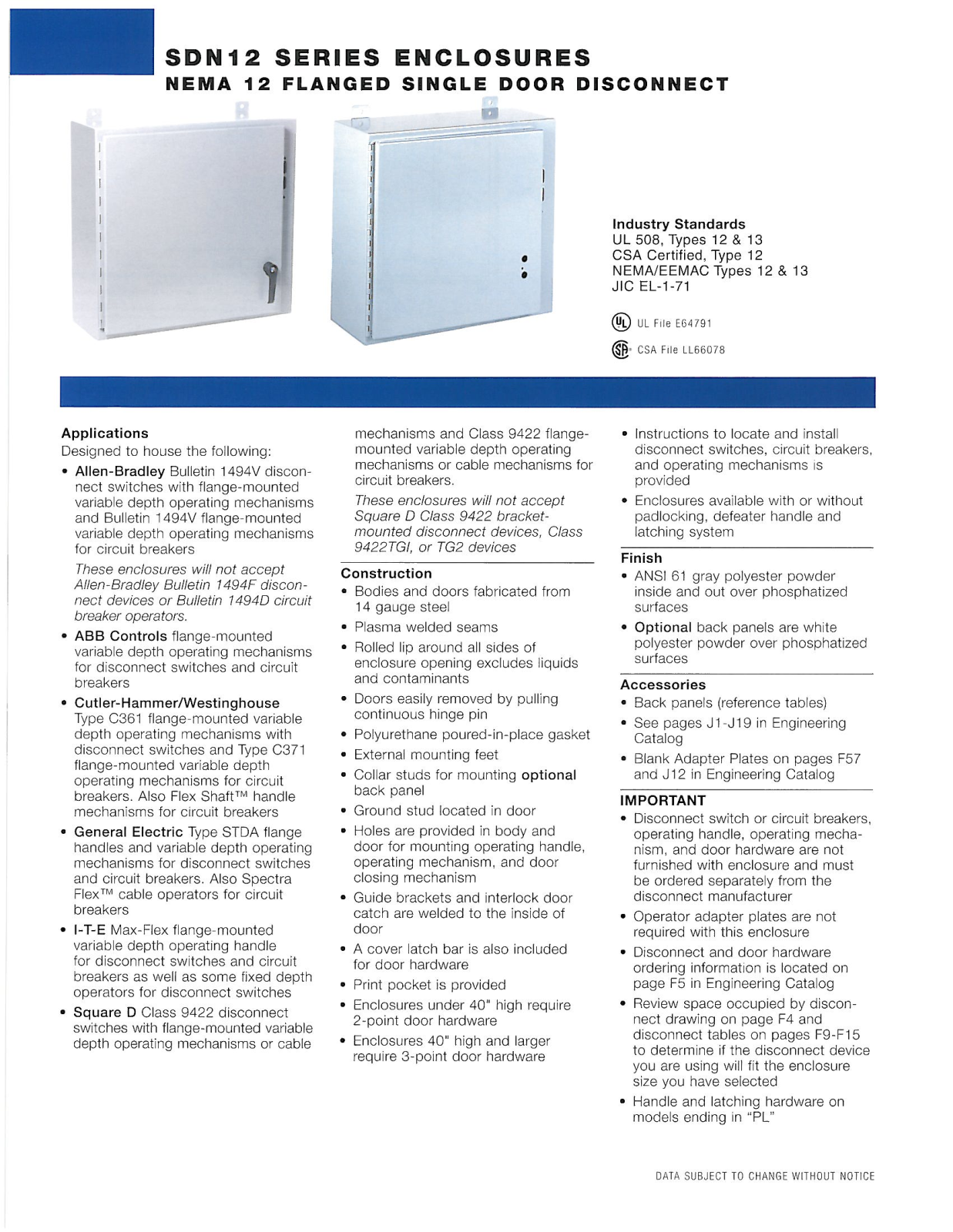 Wiegmann SDN 12 SERIES ENCLOSURES Catalog Page