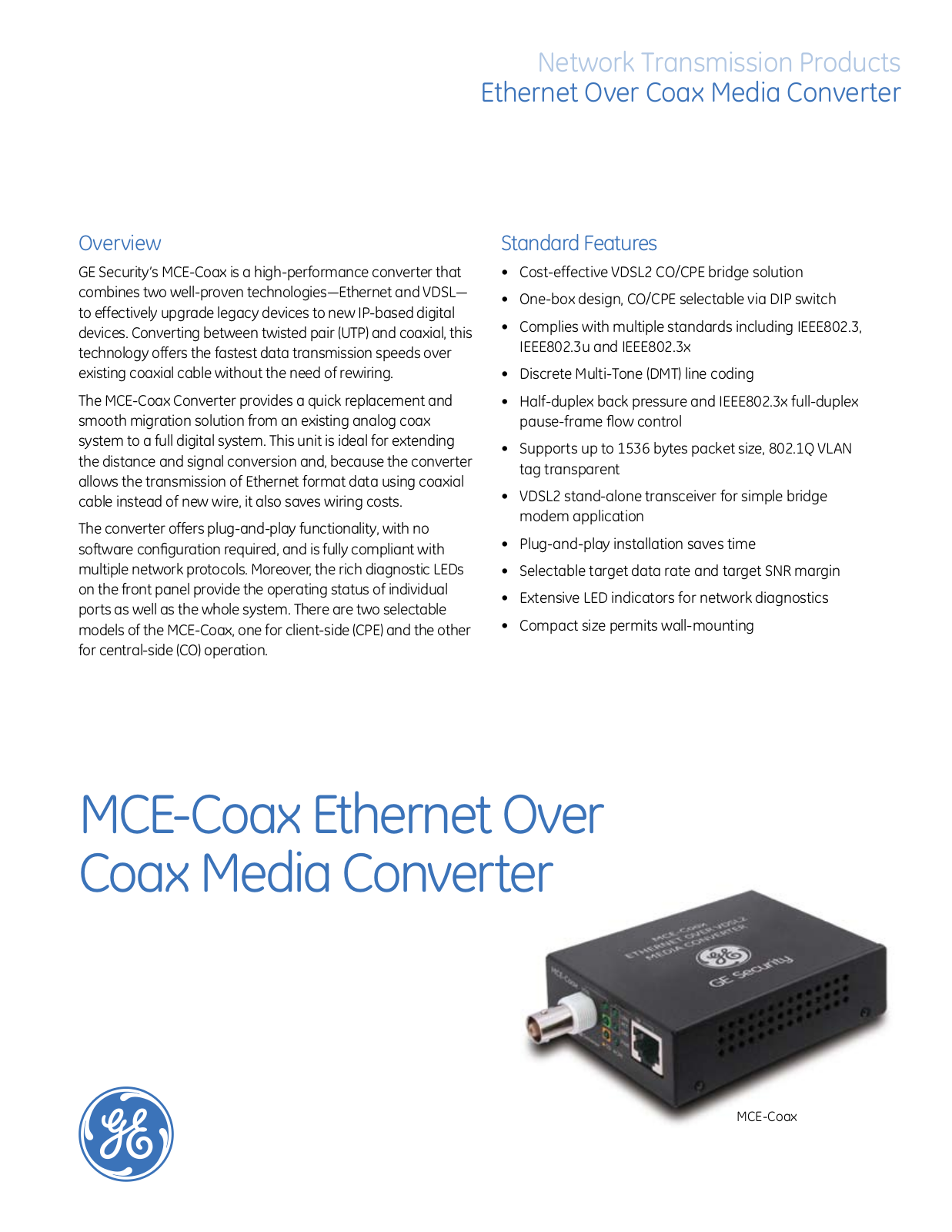 GE Security MCE-COAX Specsheet