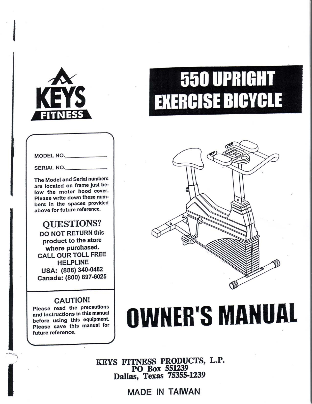 Keys Fitness 550 Upright User Manual