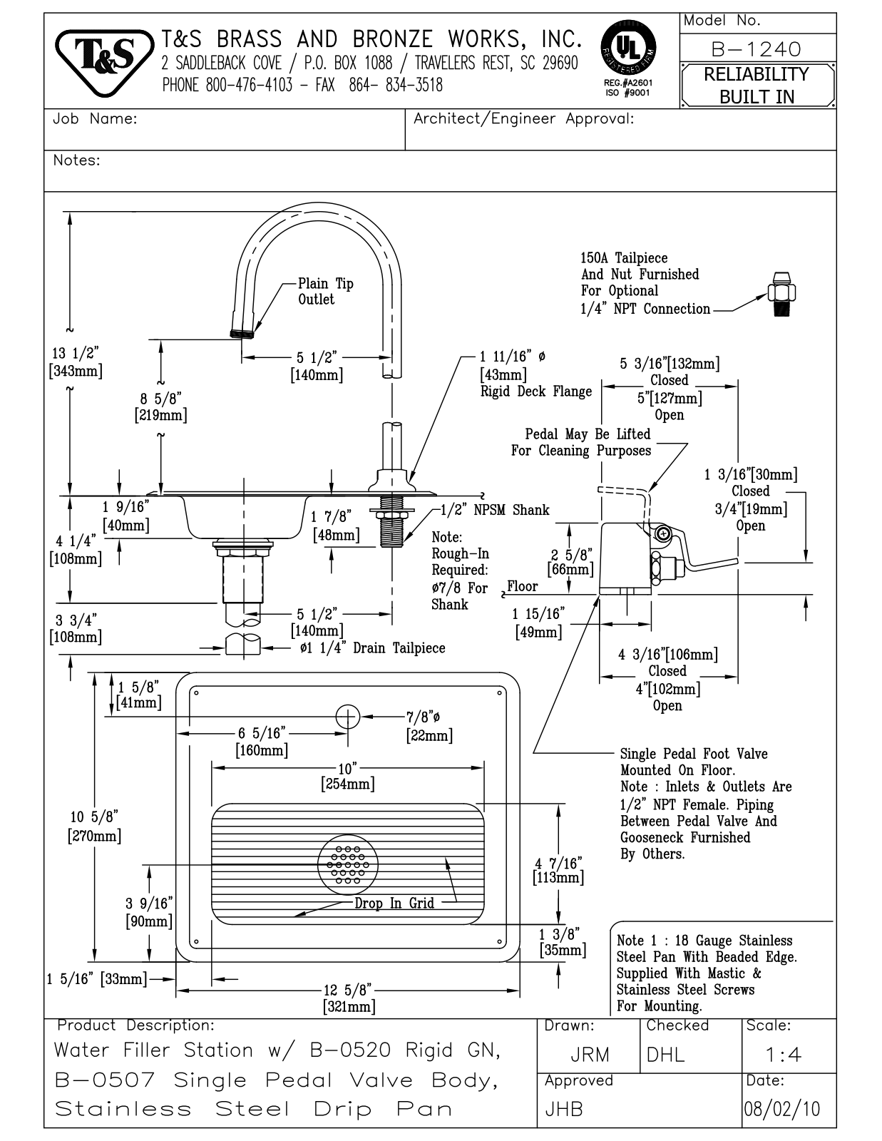 T&S Brass B-1240 User Manual