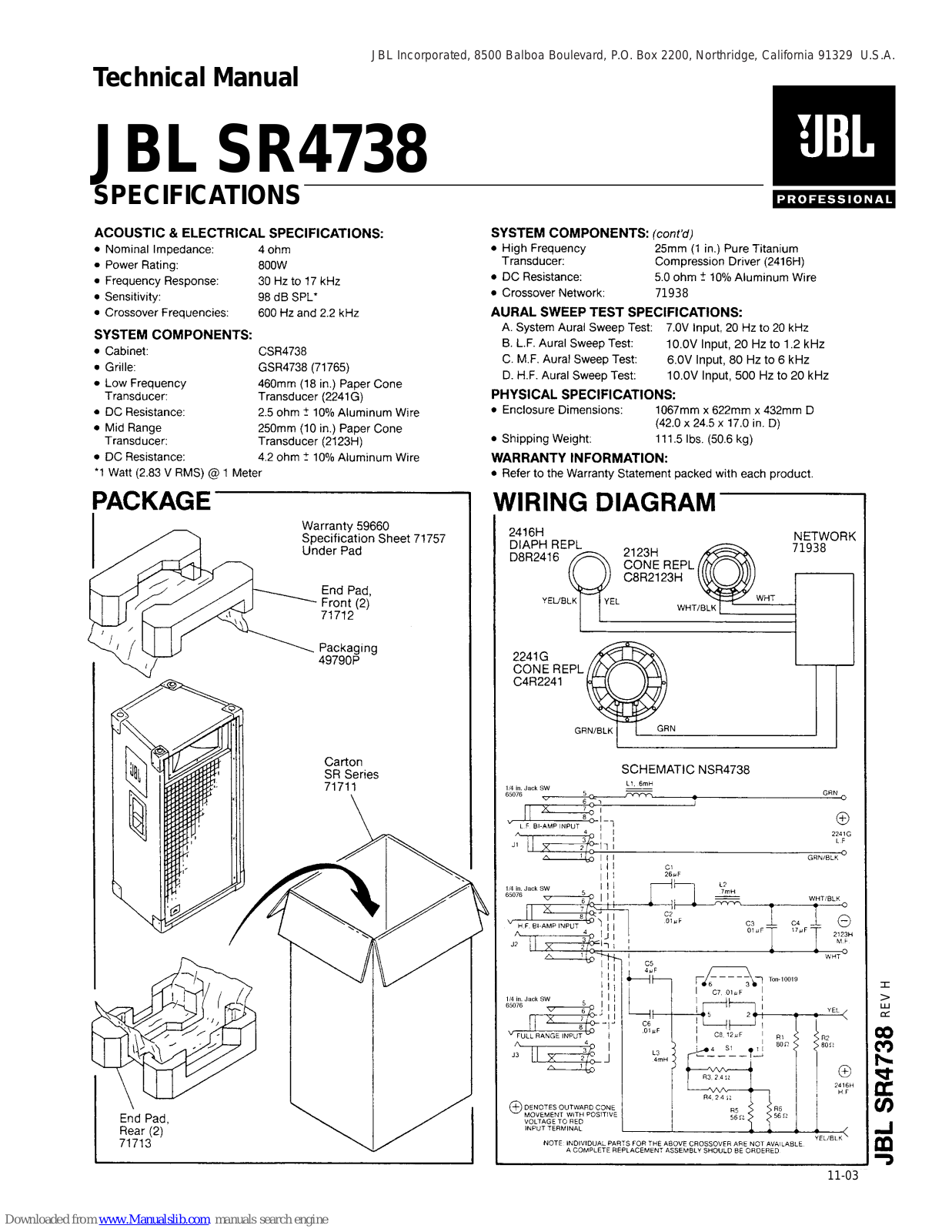 JBL SR4738 Technical Manual