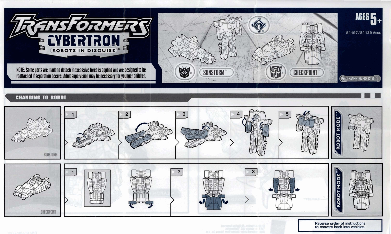 HASBRO Transformers Cybertron Sunstorm and Checkpoint User Manual