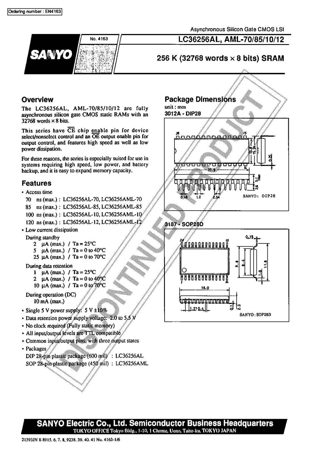 Sanyo LC36256AML-85 Specifications