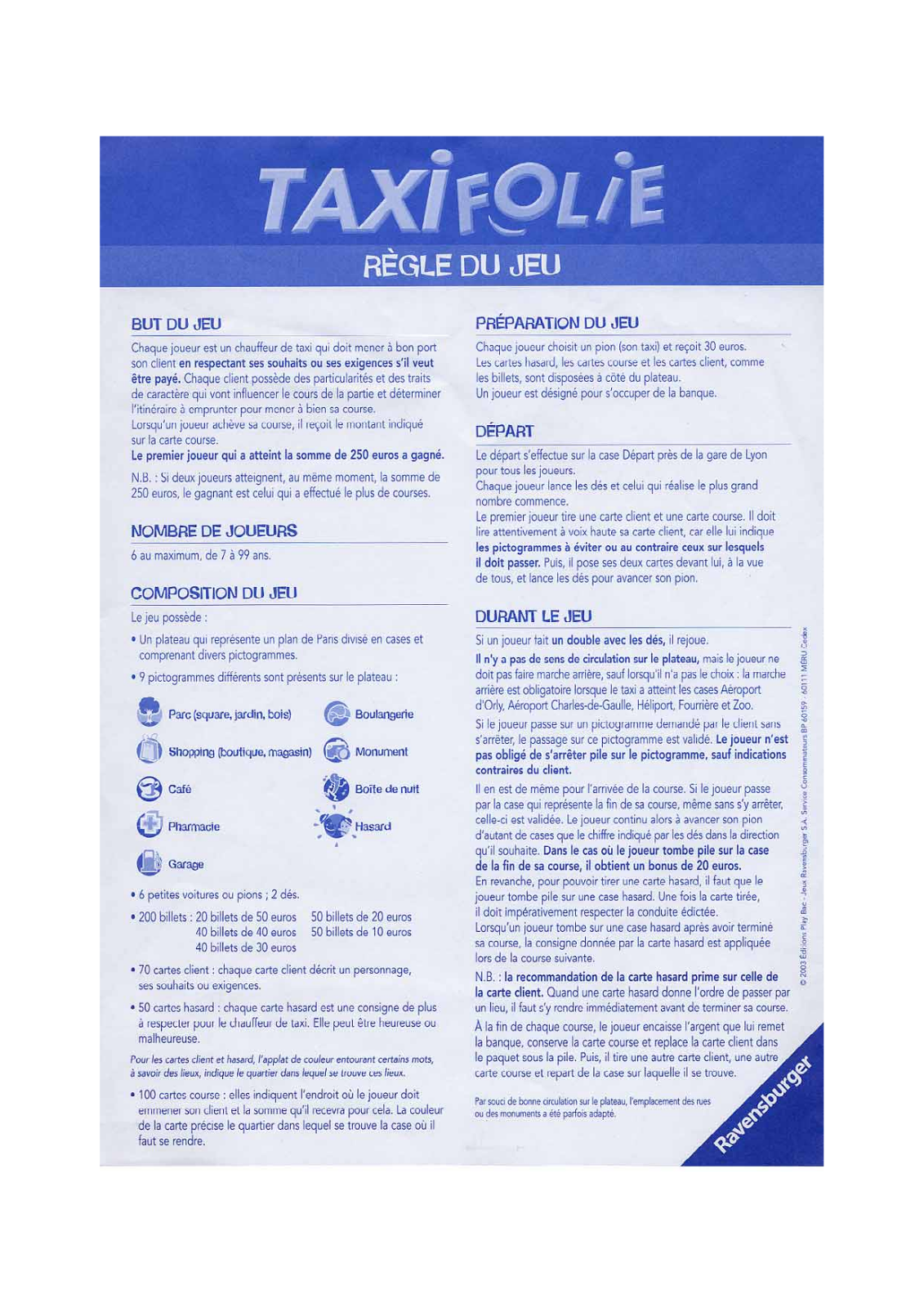 RAVENSBURGER TAXIFOLIE User Manual