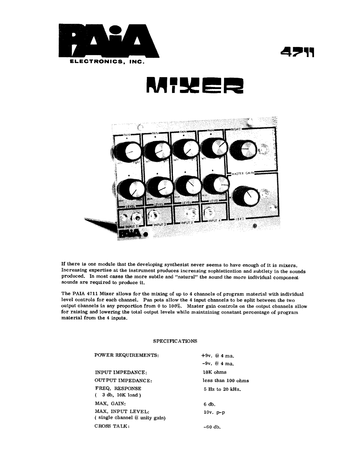 PAiA Electronics 4711 User's Manual