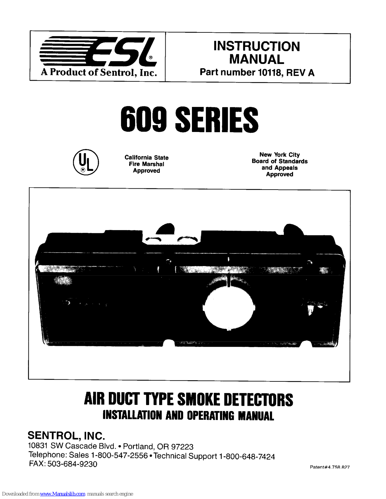 ESL 10118, 609 Series, 609U10, 609U11, 609U12 Installation And Operating Manual