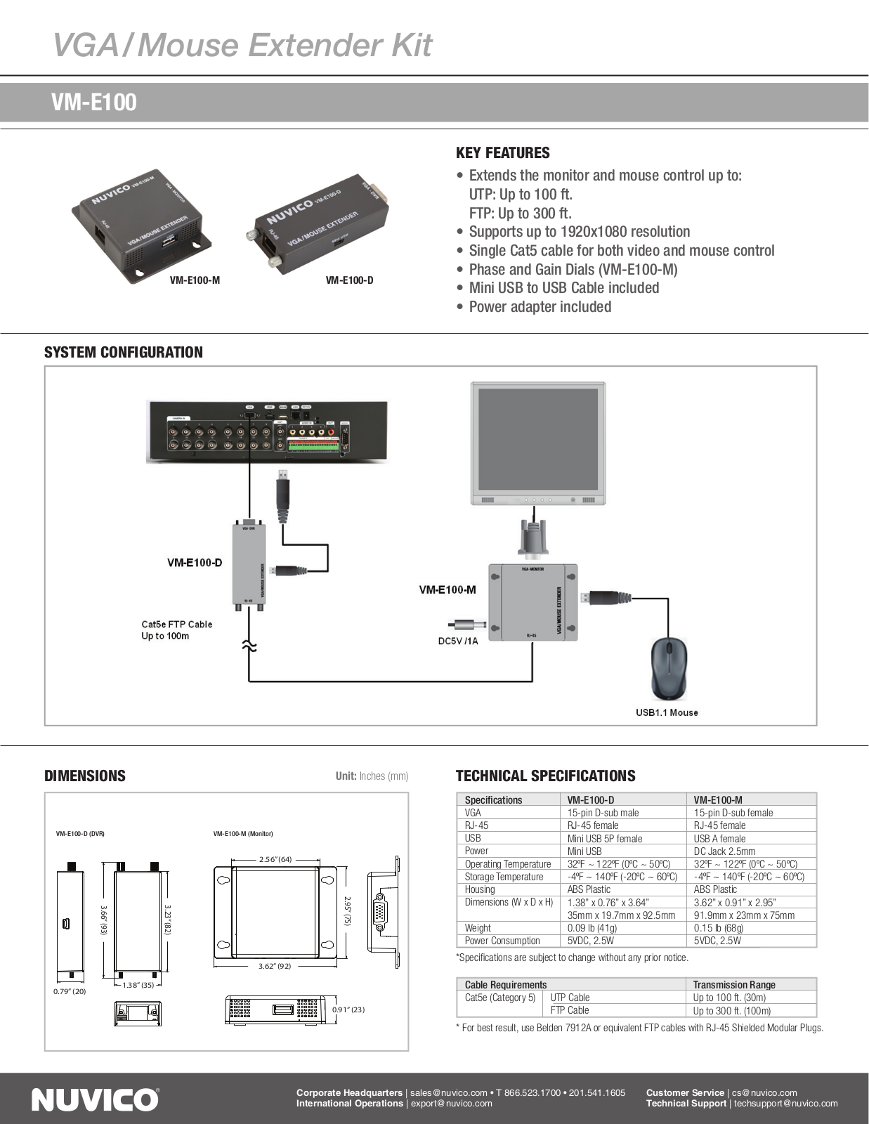 Nuvico VM-E100 Specsheet