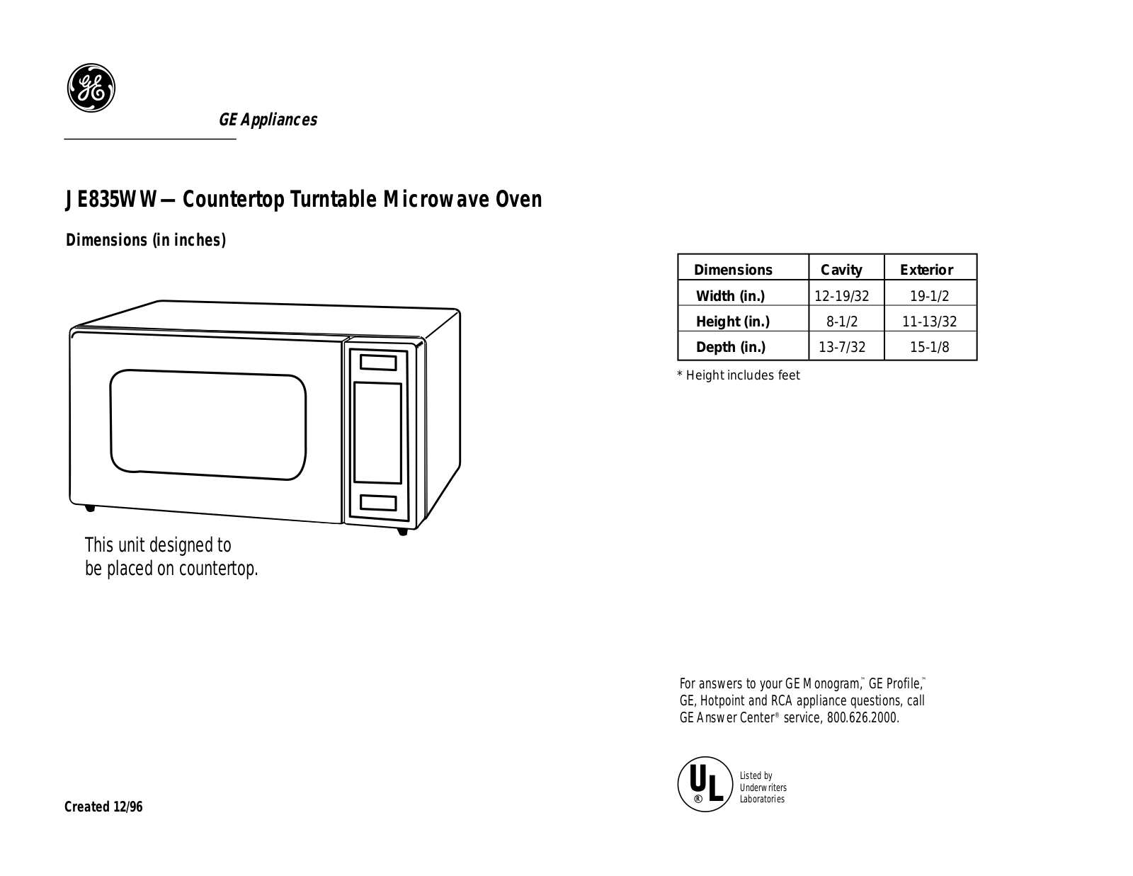 GE JE835WW Specification - ManualMachine.com