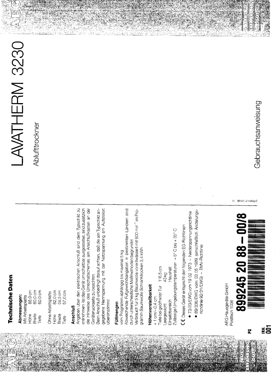 AEG LAVATHERM 3230 User Manual